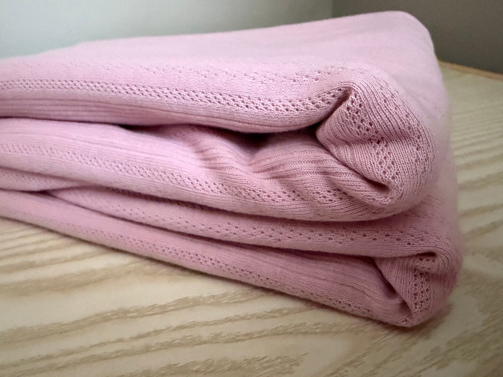 Blush Pink 100% Cotton Pointelle Rib Knit Fabric – OEKO-TEX Certified – 68–70” Wide – 190 GSM