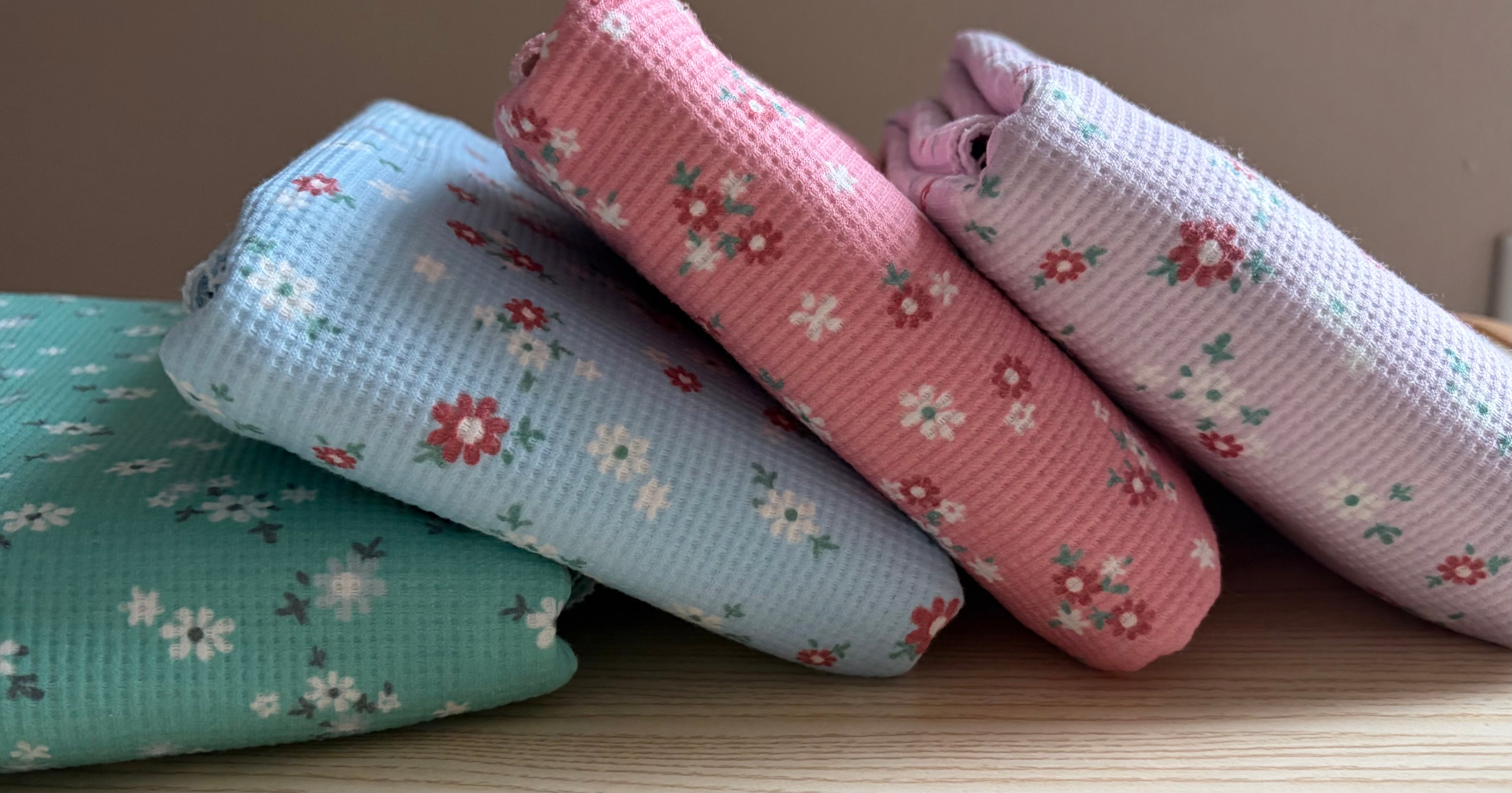 Floral Polyester Spandex Waffle Knit Fabric | 240 GSM | 63” Wide | Sold by the Yard