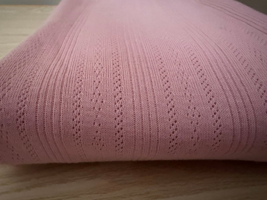 Blush Pink 100% Cotton Pointelle Rib Knit Fabric – OEKO-TEX Certified – 68–70” Wide – 190 GSM