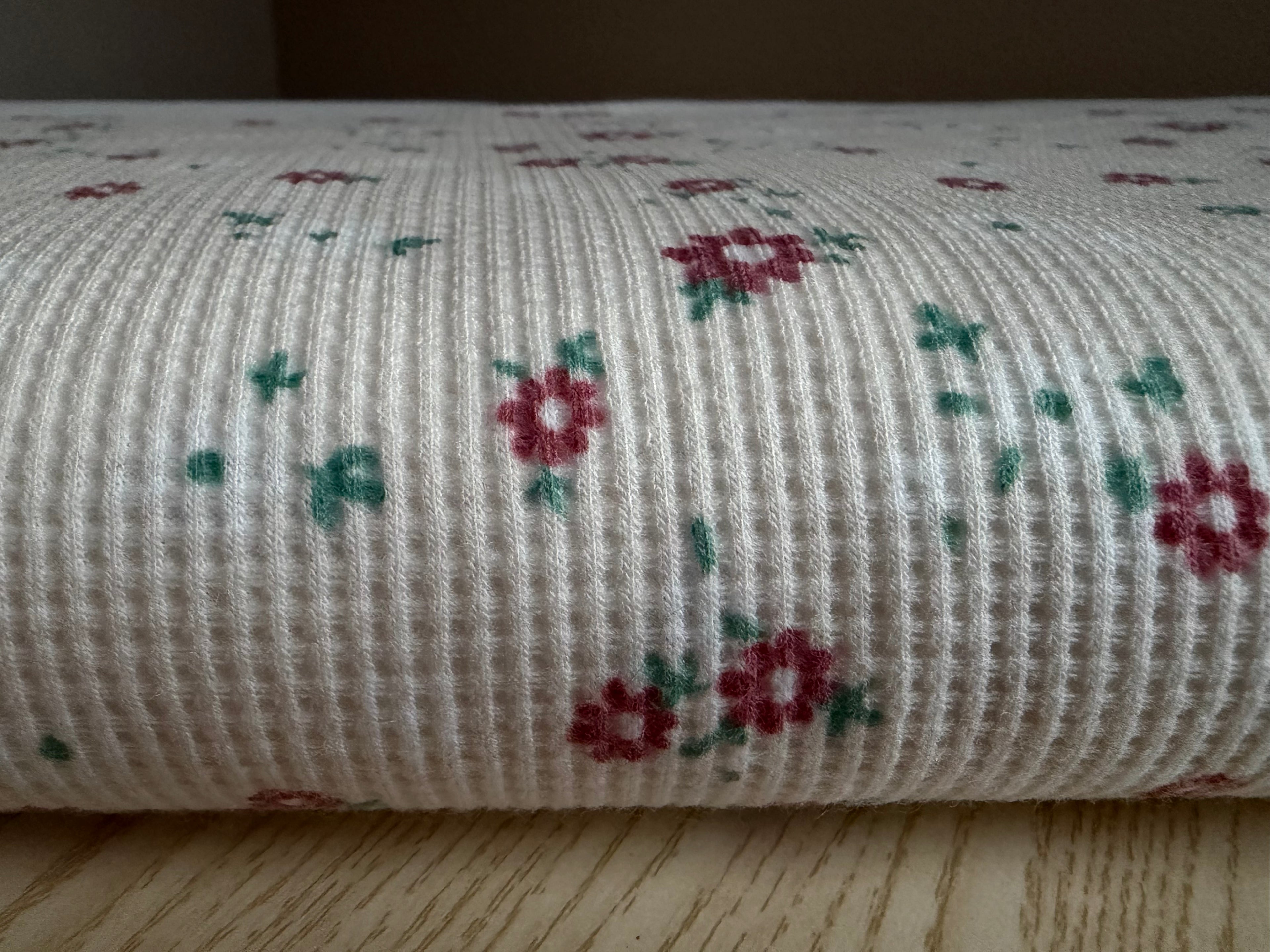 Floral Waffle Knit Fabric by the Yard | Cream Textured Polyester Spandex Knit | 2-Way Stretch | 63” Wide | Medium Weight