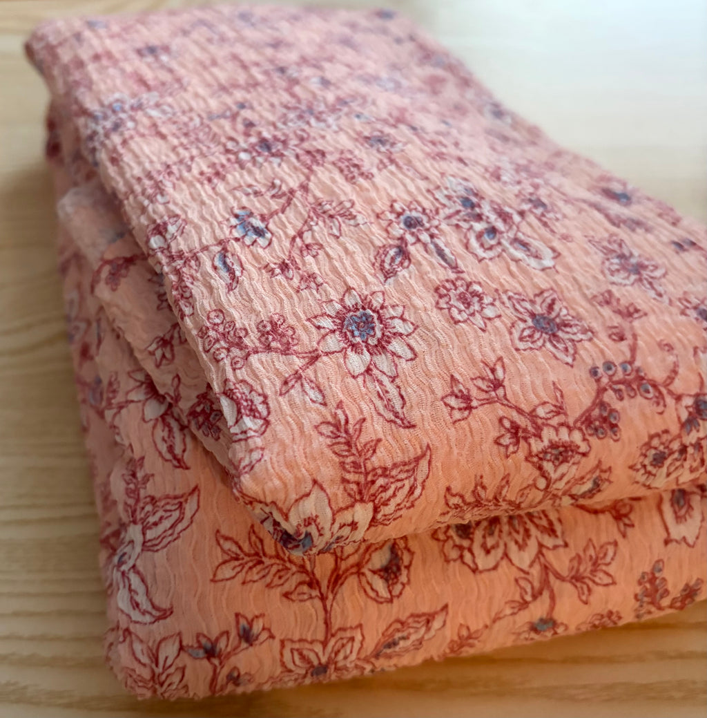 Floral Missoni Textured Knit Fabric – Peach Blossom | Polyester Spandex | 60” Wide | Apparel Knit by the Yard