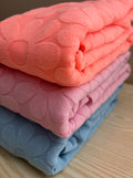 Textured Bubble Knit Fabric – Coral, Blush Pink & Sky Blue | Soft Apparel Fabric by the Yard