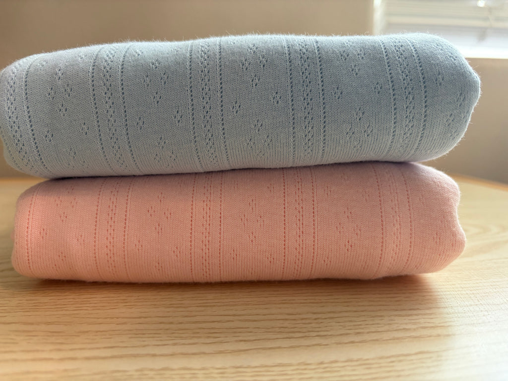 Organic Cotton Pointelle Mesh Rib Knit Fabric | 100% Cotton | 150 GSM | 63” Wide | Baby & Apparel Fabric