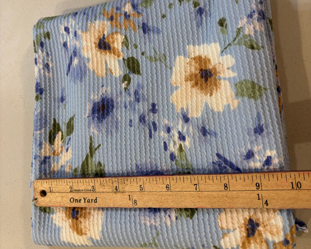 Blue Floral Double Knit Fabric – Polyester Rayon Spandex Blend – 60” Wide Stretch Apparel Fabric