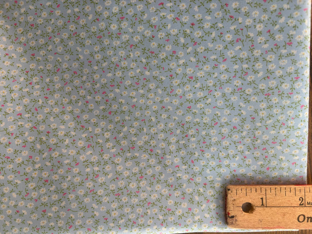 Sevenberry Japanese Cotton Fabric – Ditsy Floral Print | Pink & Blue | Sold by the Yard