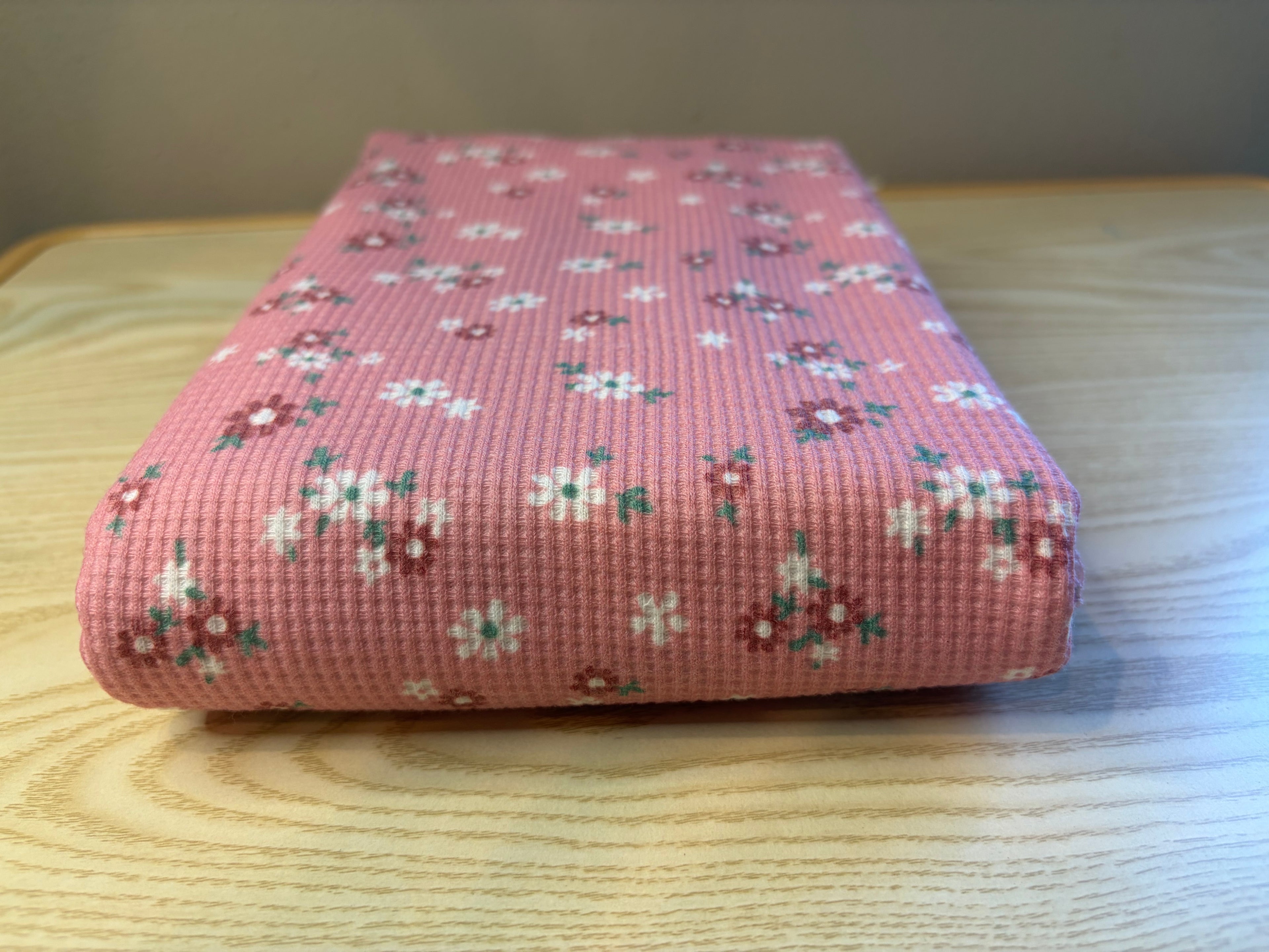 Floral Polyester Spandex Waffle Knit Fabric | 240 GSM | 63” Wide | Sold by the Yard