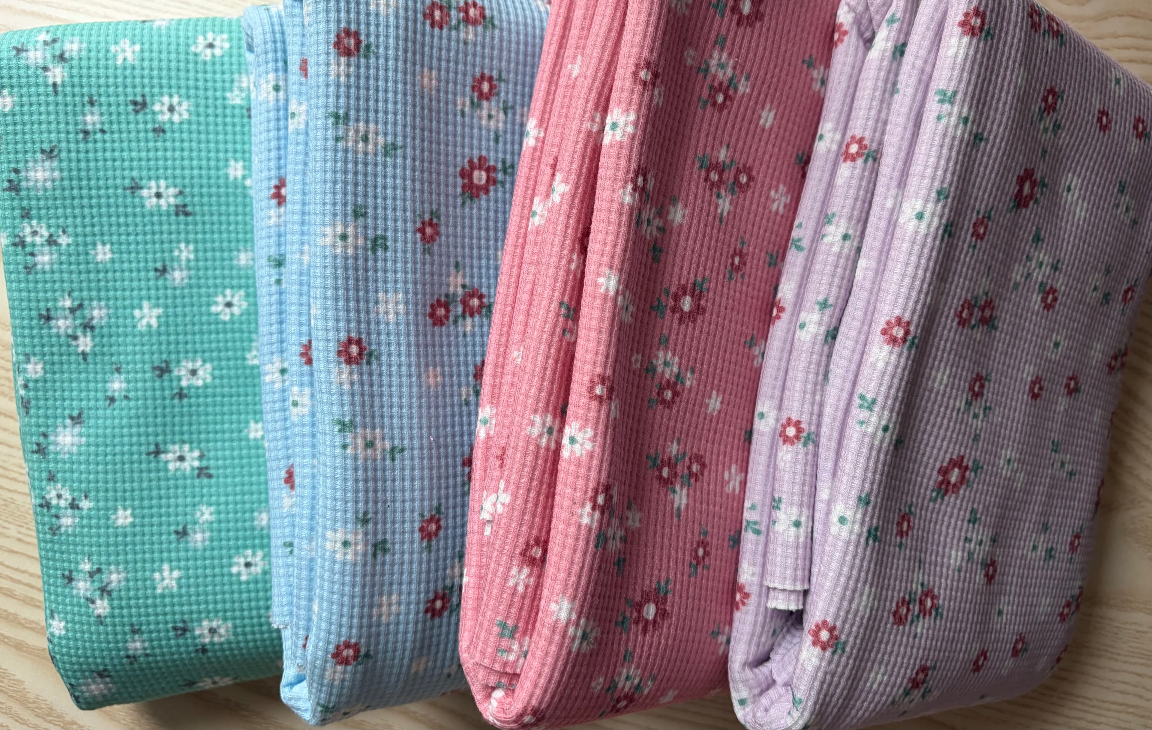 Floral Polyester Spandex Waffle Knit Fabric | 240 GSM | 63” Wide | Sold by the Yard