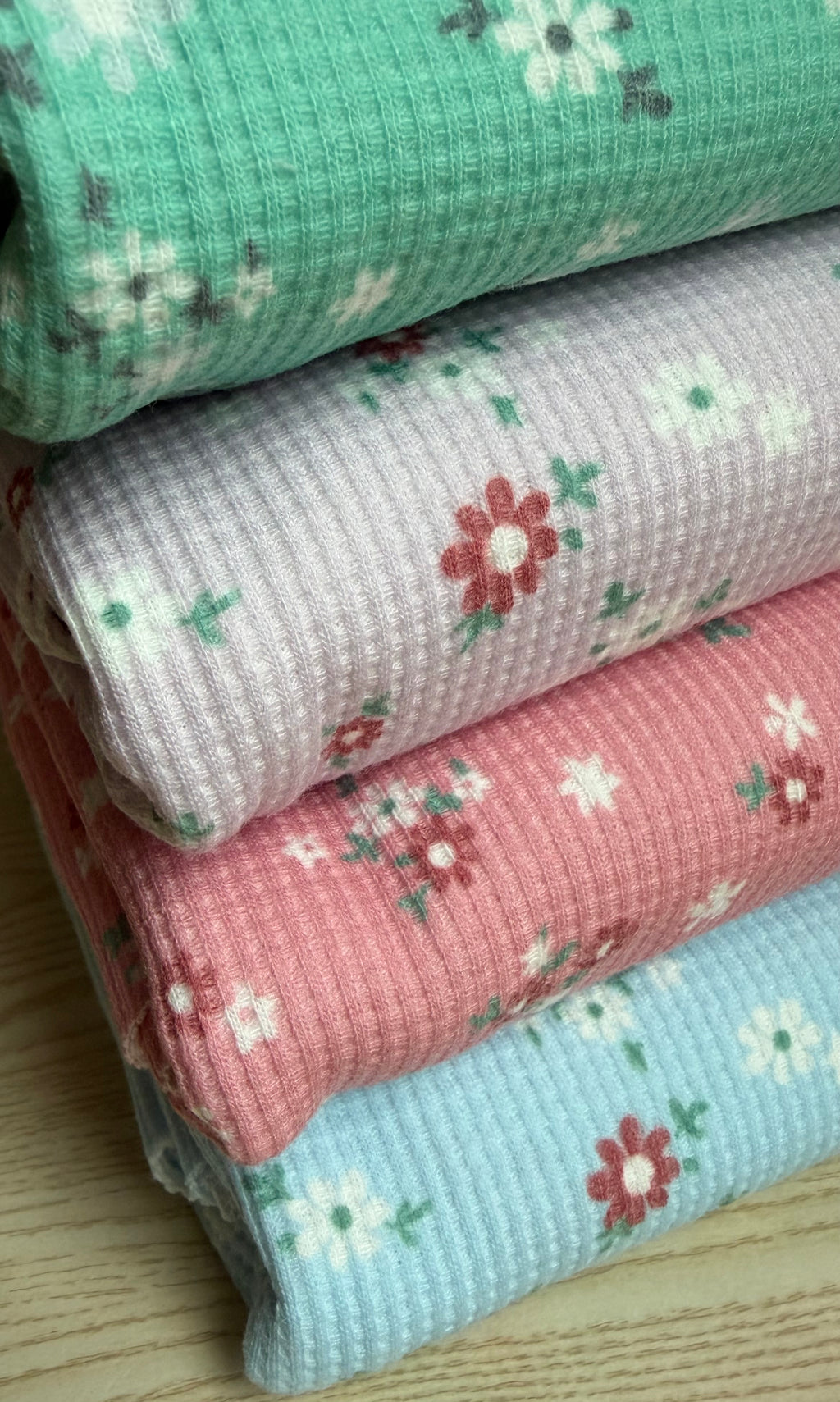 Floral Polyester Spandex Waffle Knit Fabric | 240 GSM | 63” Wide | Sold by the Yard