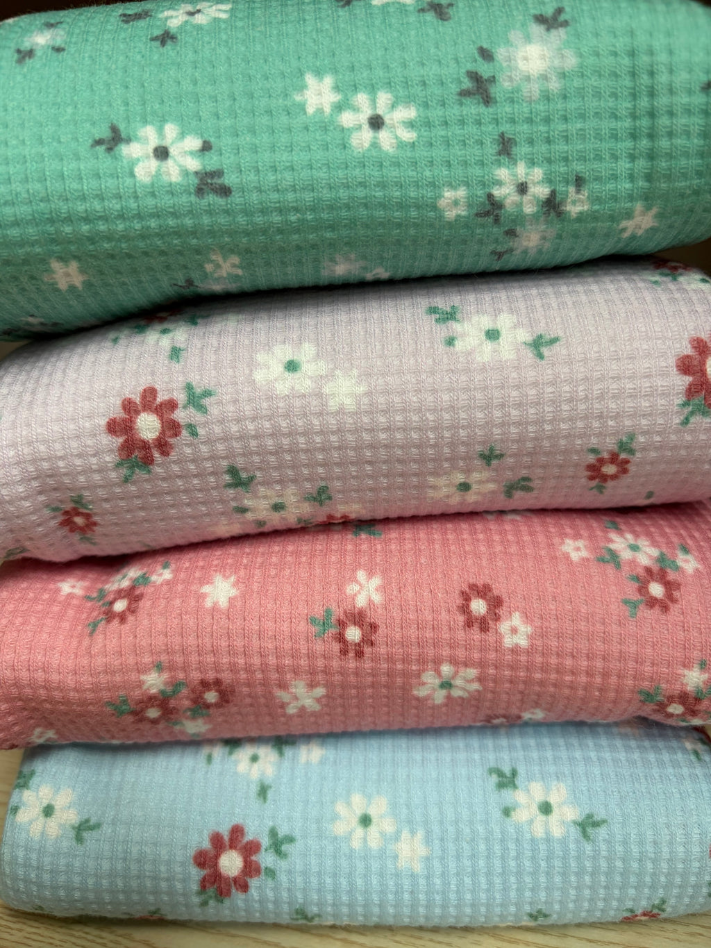 Floral Polyester Spandex Waffle Knit Fabric | 240 GSM | 63” Wide | Sold by the Yard