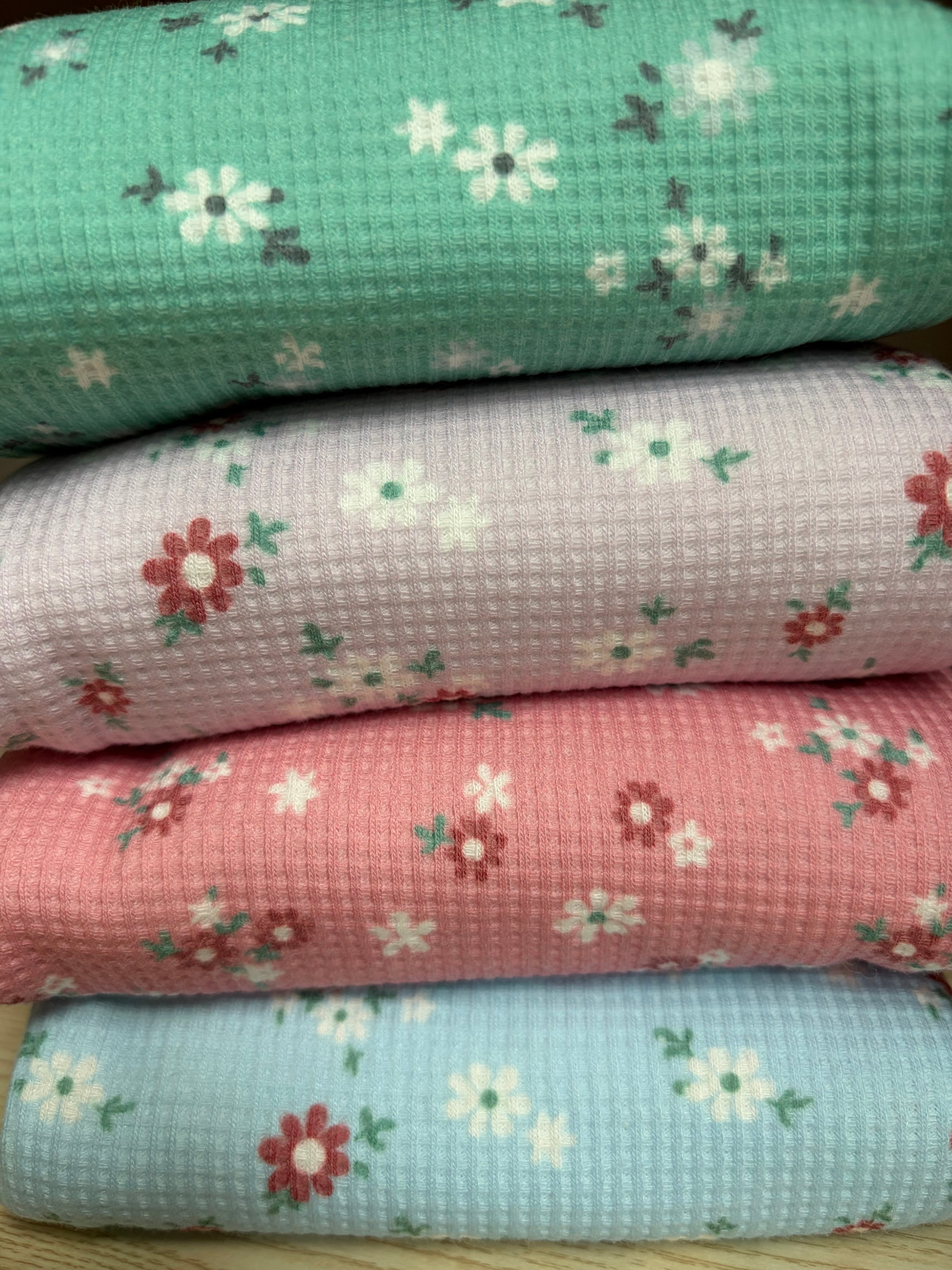 Floral Polyester Spandex Waffle Knit Fabric | 240 GSM | 63” Wide | Sold by the Yard
