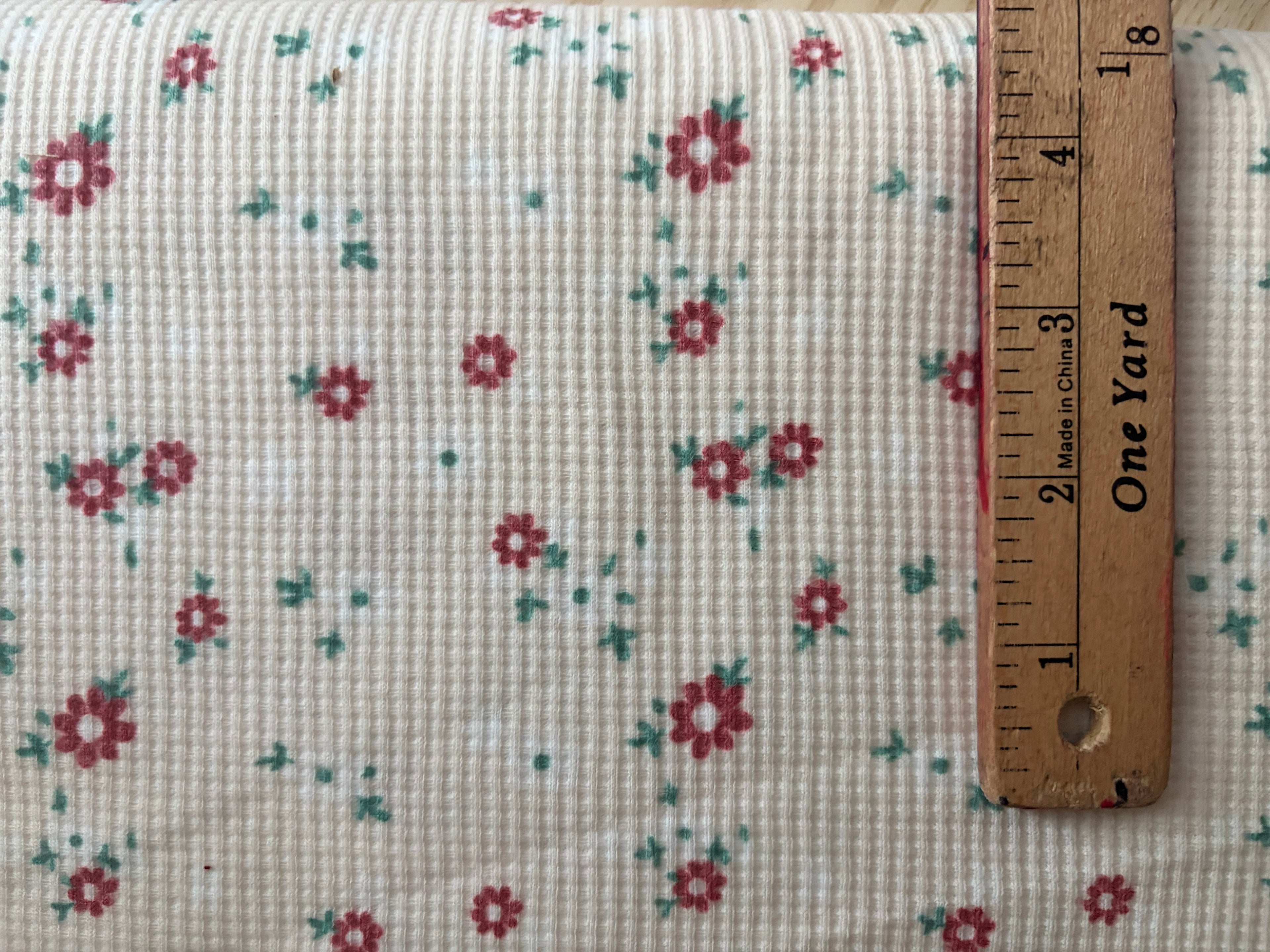 Floral Waffle Knit Fabric by the Yard | Cream Textured Polyester Spandex Knit | 2-Way Stretch | 63” Wide | Medium Weight