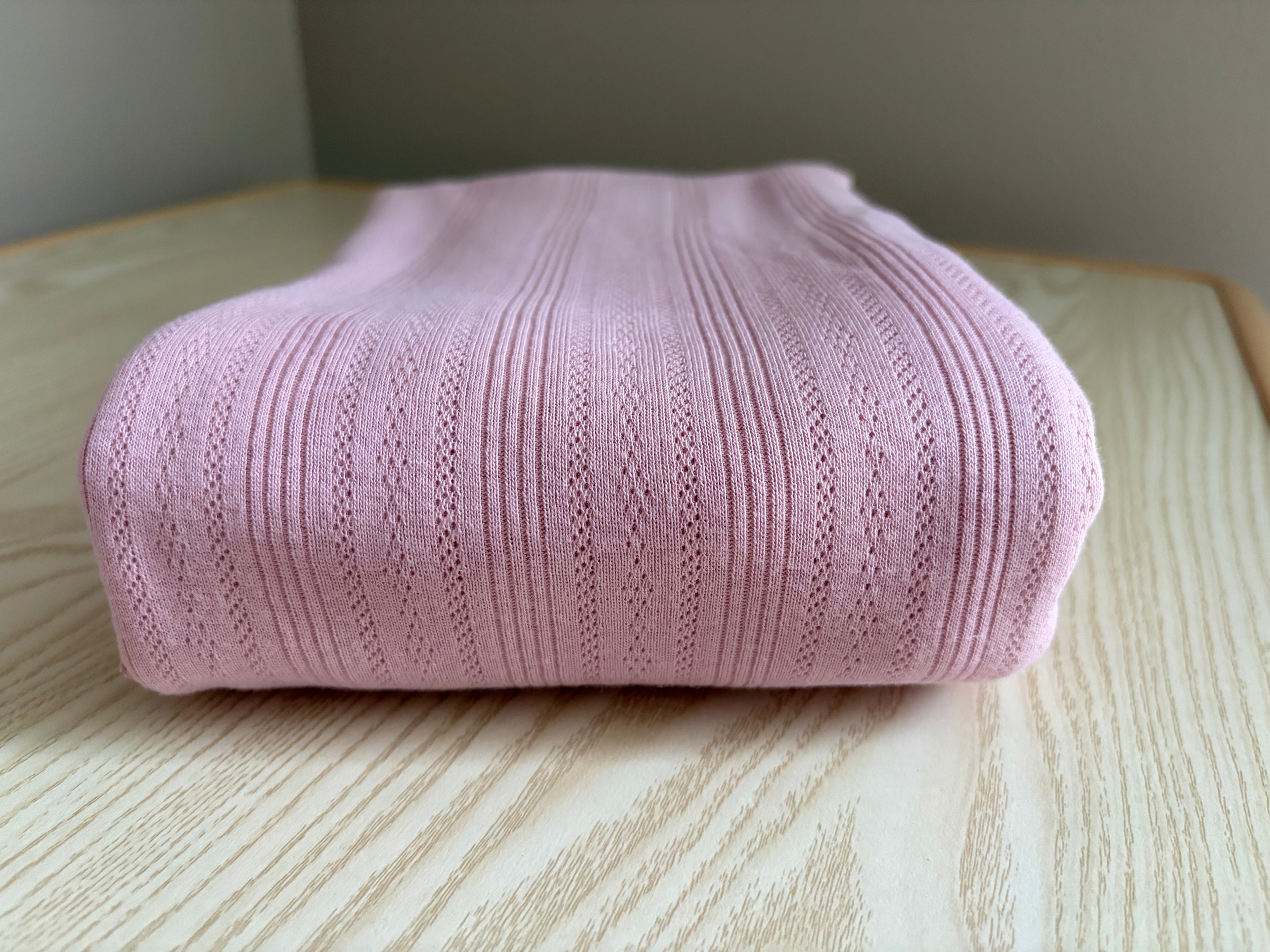 Blush Pink 100% Cotton Pointelle Rib Knit Fabric – OEKO-TEX Certified – 68–70” Wide – 190 GSM