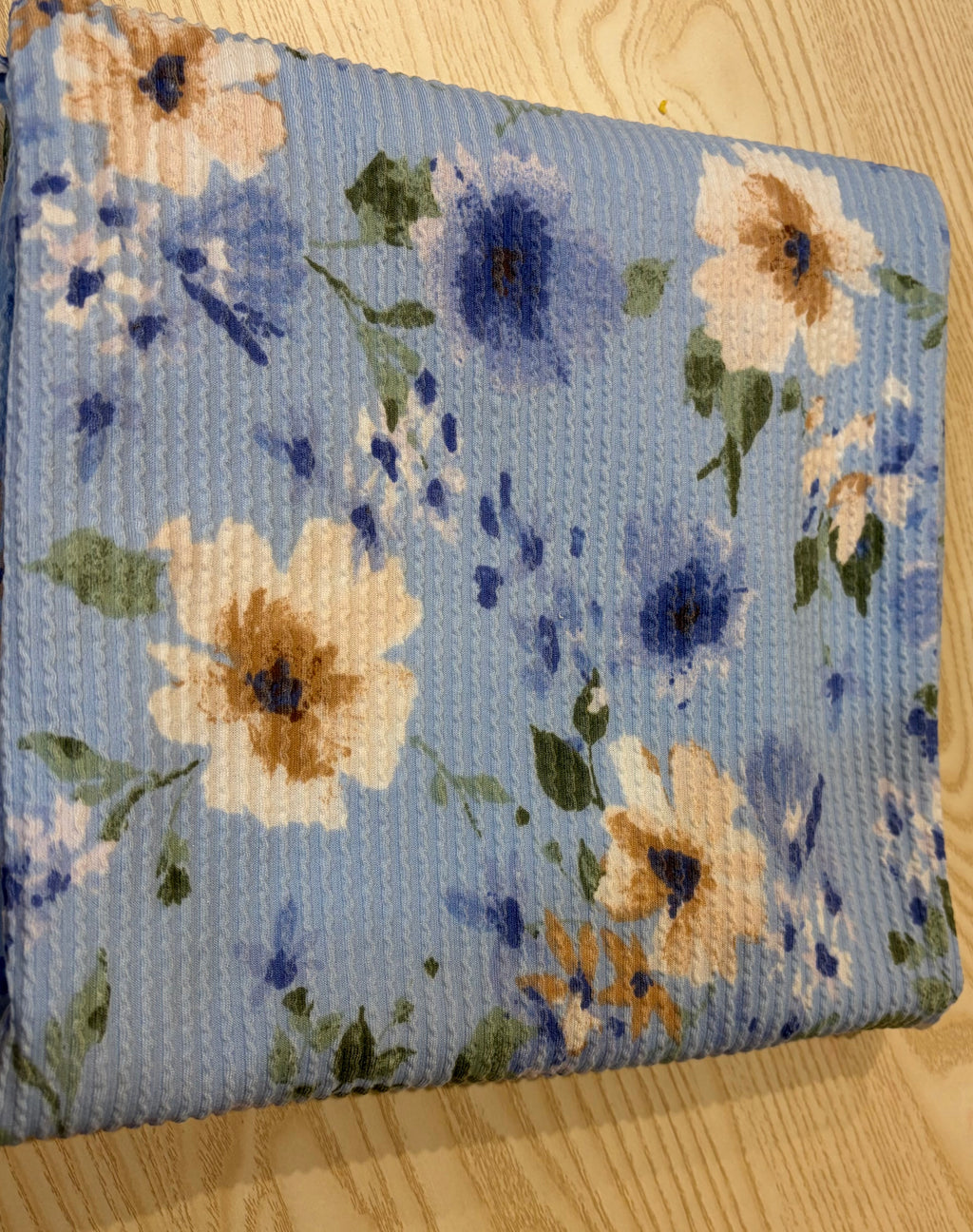Blue Floral Double Knit Fabric – Polyester Rayon Spandex Blend – 60” Wide Stretch Apparel Fabric