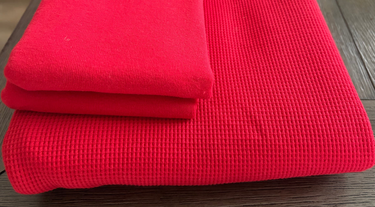 Japanese 100% Cotton Waffle & Rib Knit Bundle – Red