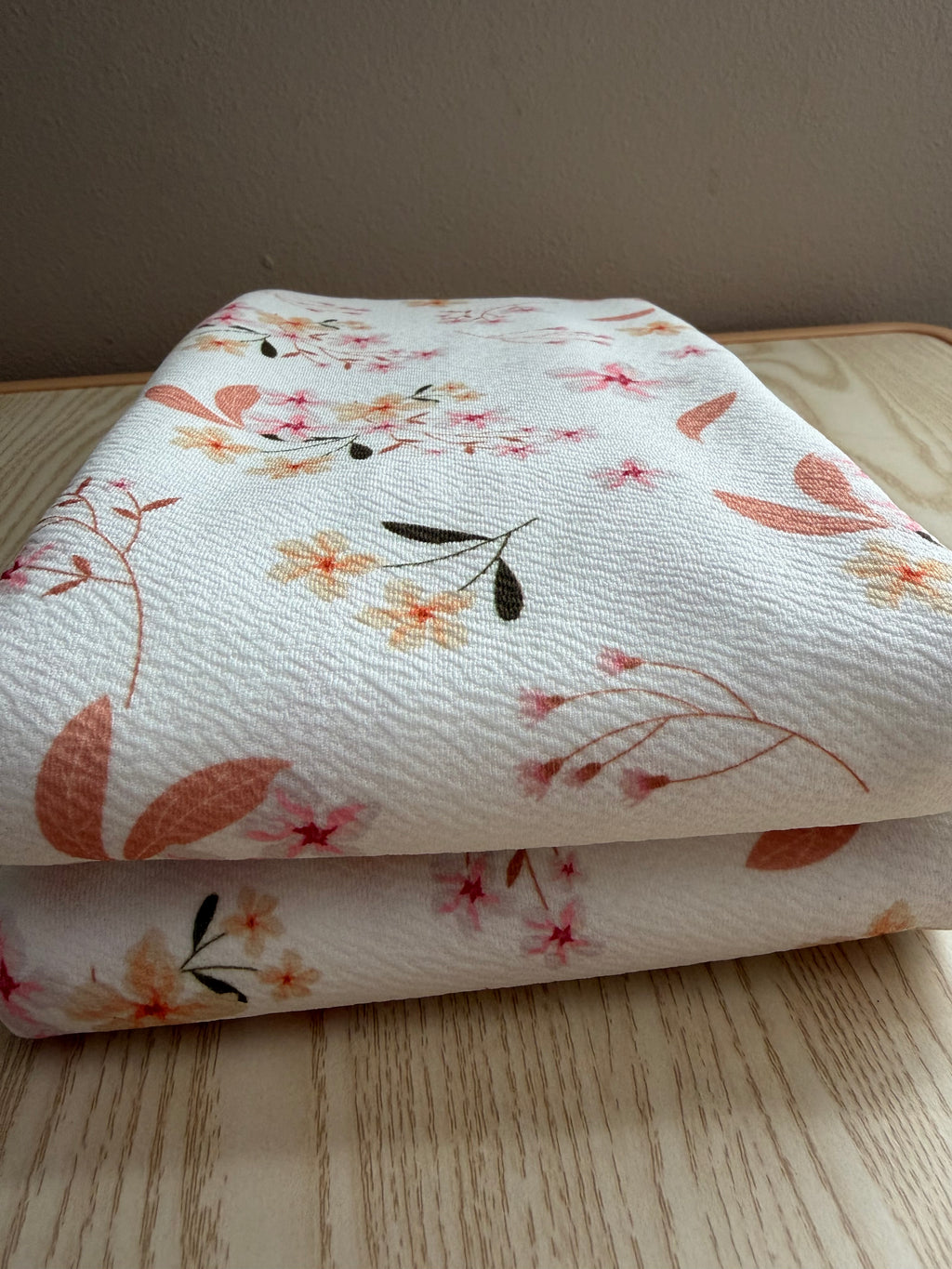 Floral Bullet Knit Fabric by the Yard | White Textured Liverpool Knit | Peach & Blush Floral Stretch Fabric | 60” Wide | Dress & Apparel Fabric