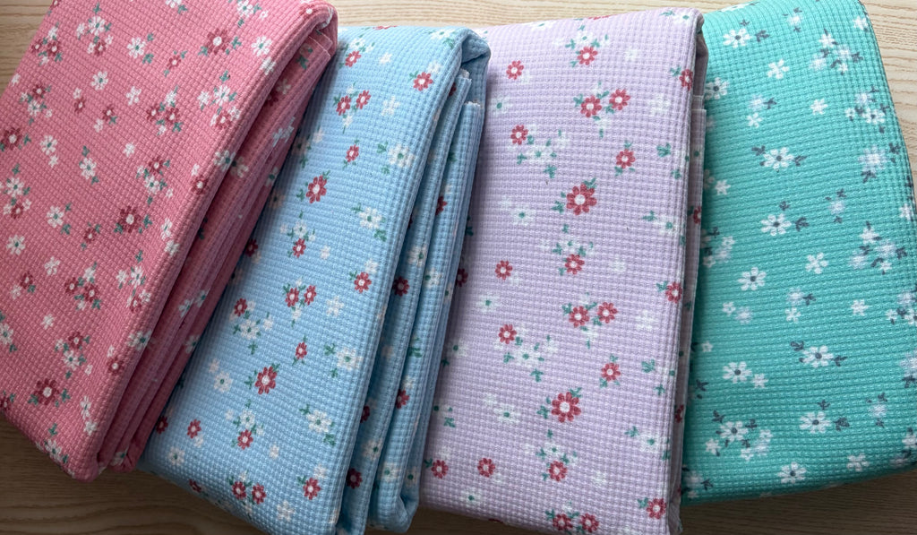 Floral Polyester Spandex Waffle Knit Fabric | 240 GSM | 63” Wide | Sold by the Yard