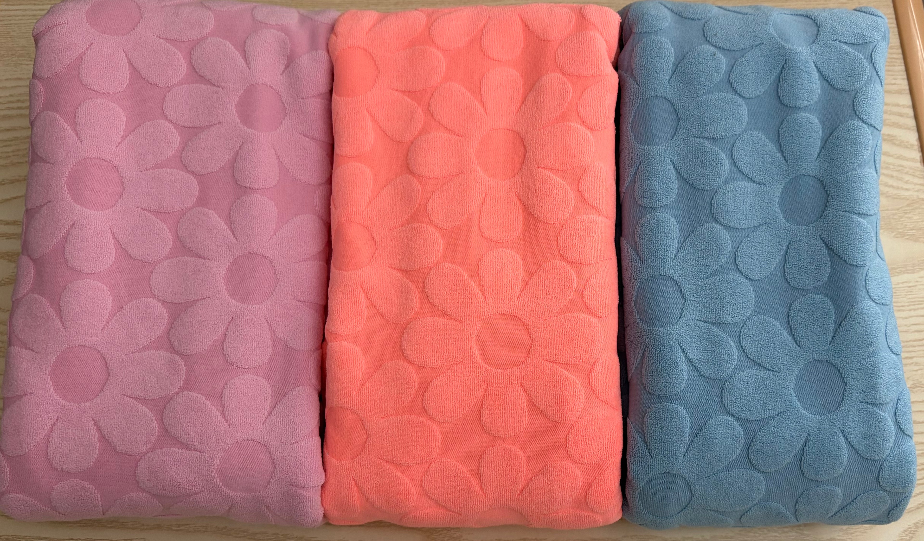 Textured Bubble Knit Fabric – Coral, Blush Pink & Sky Blue | Soft Apparel Fabric by the Yard