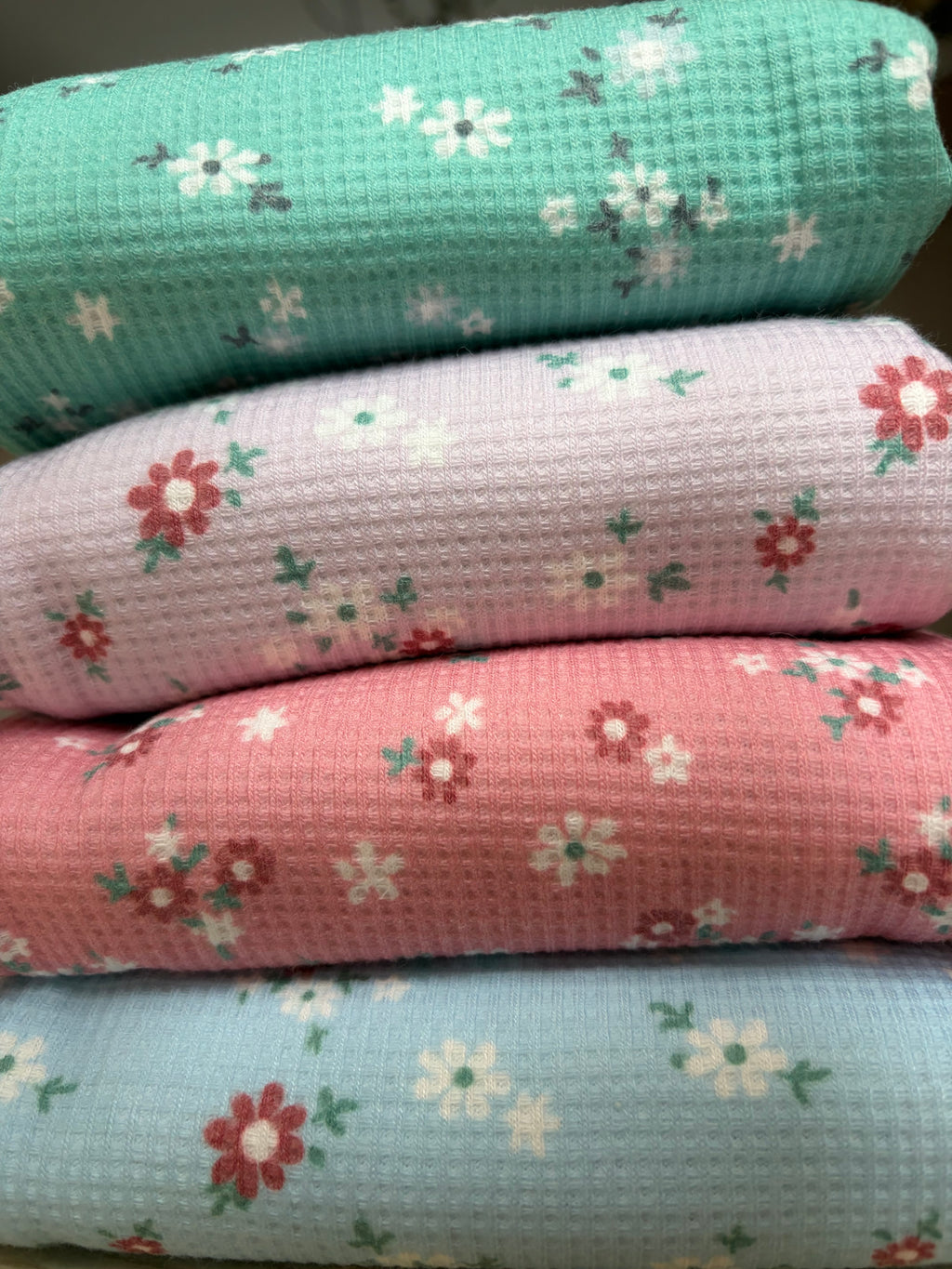 Floral Polyester Spandex Waffle Knit Fabric | 240 GSM | 63” Wide | Sold by the Yard