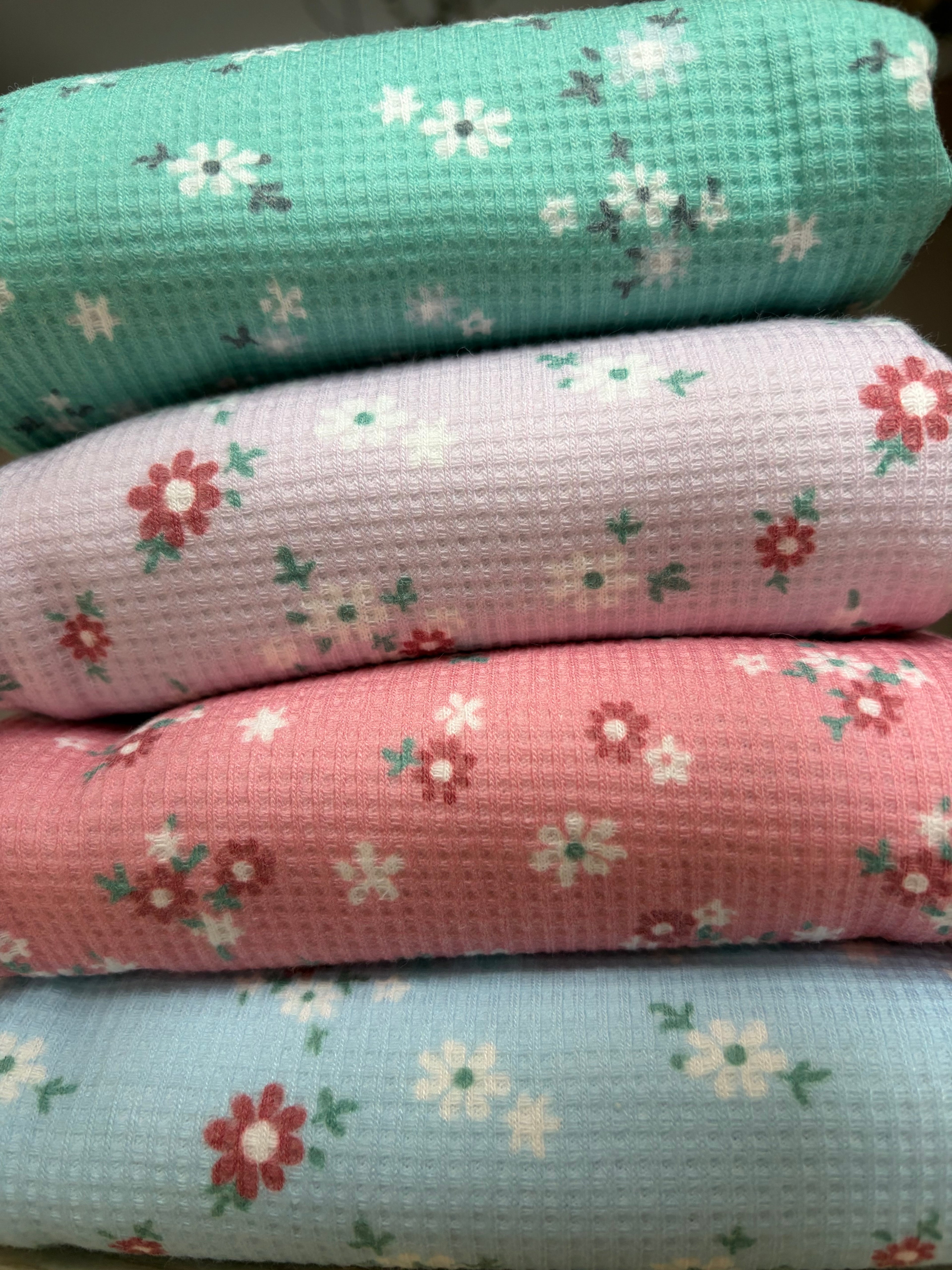 Floral Polyester Spandex Waffle Knit Fabric | 240 GSM | 63” Wide | Sold by the Yard