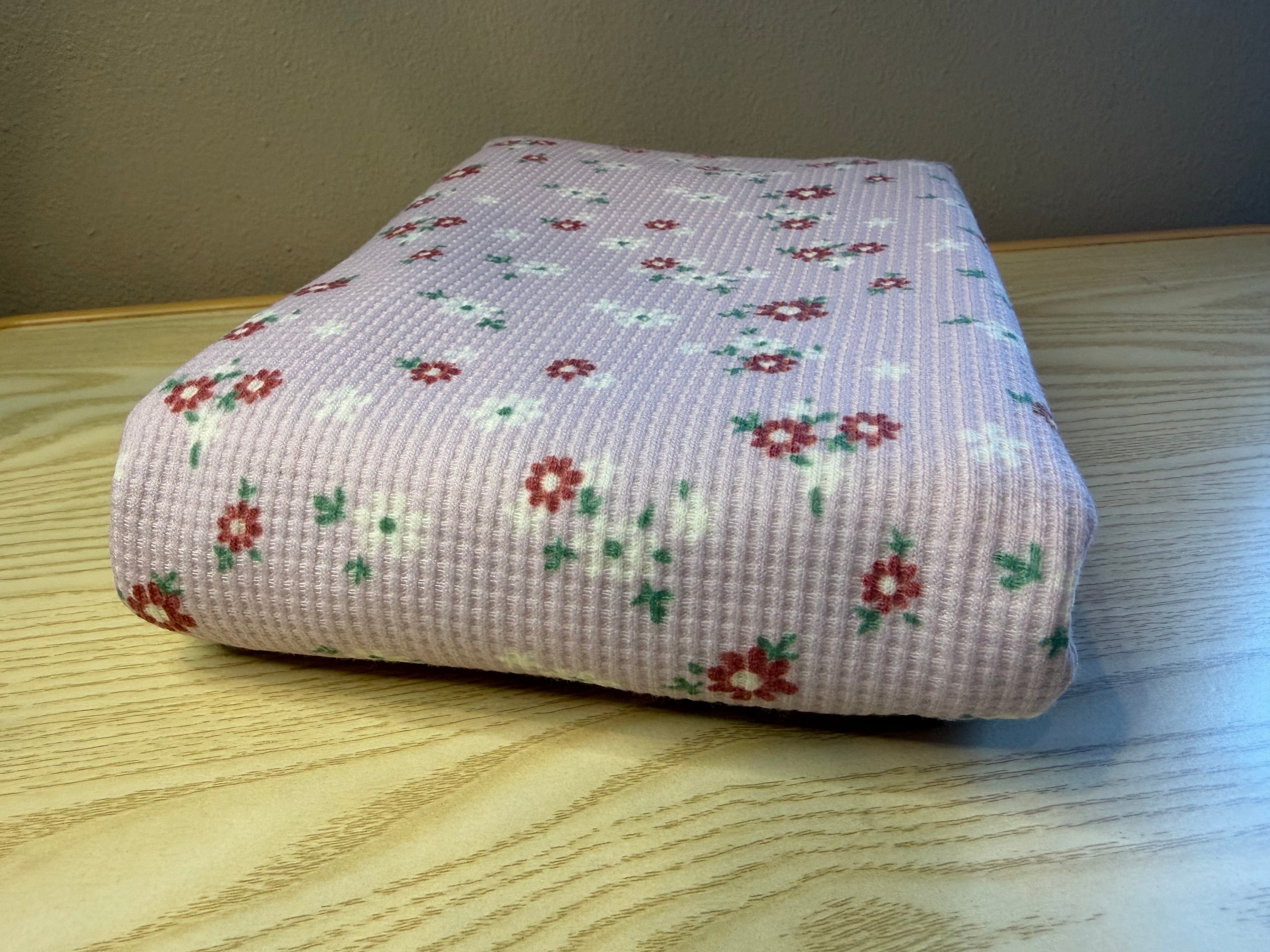 Floral Polyester Spandex Waffle Knit Fabric | 240 GSM | 63” Wide | Sold by the Yard