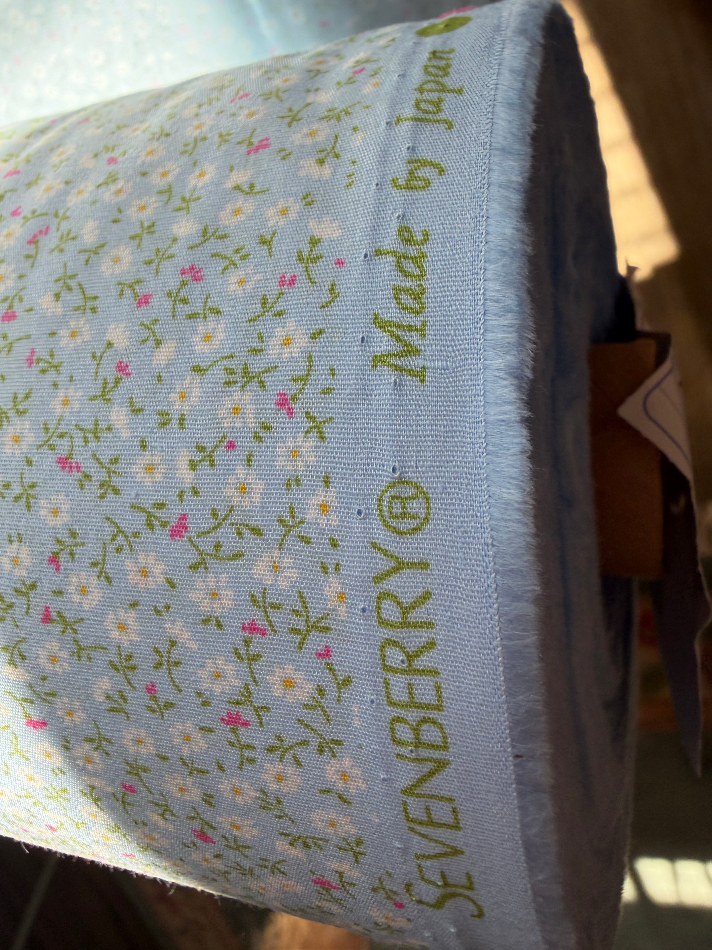 Sevenberry Japanese Cotton Fabric – Ditsy Floral Print | Pink & Blue | Sold by the Yard