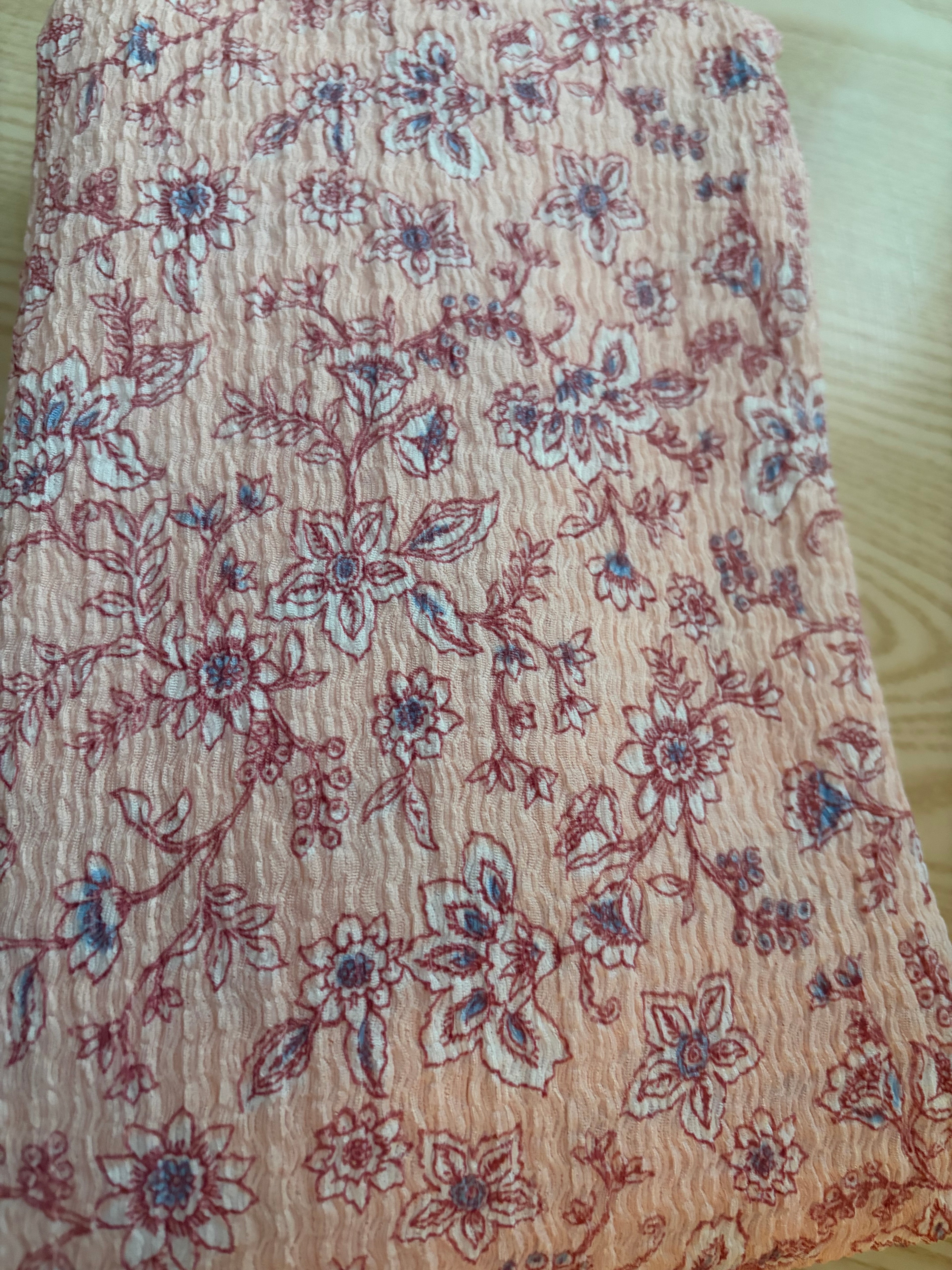 Floral Missoni Textured Knit Fabric – Peach Blossom | Polyester Spandex | 60” Wide | Apparel Knit by the Yard