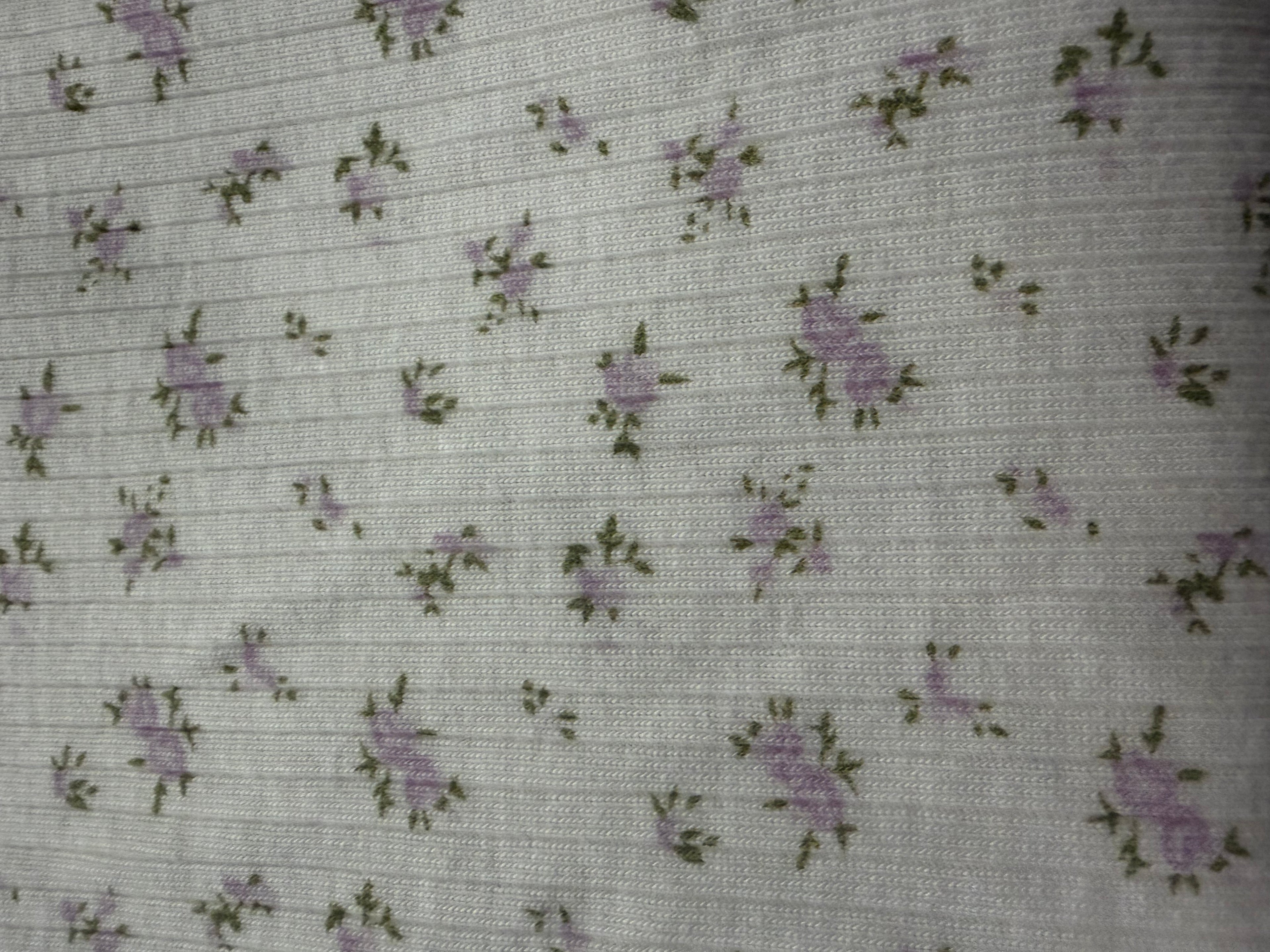 Prewashed 100% Cotton Floral Rib Knit Fabric | Soft Lavender Floral Print | 48” Wide