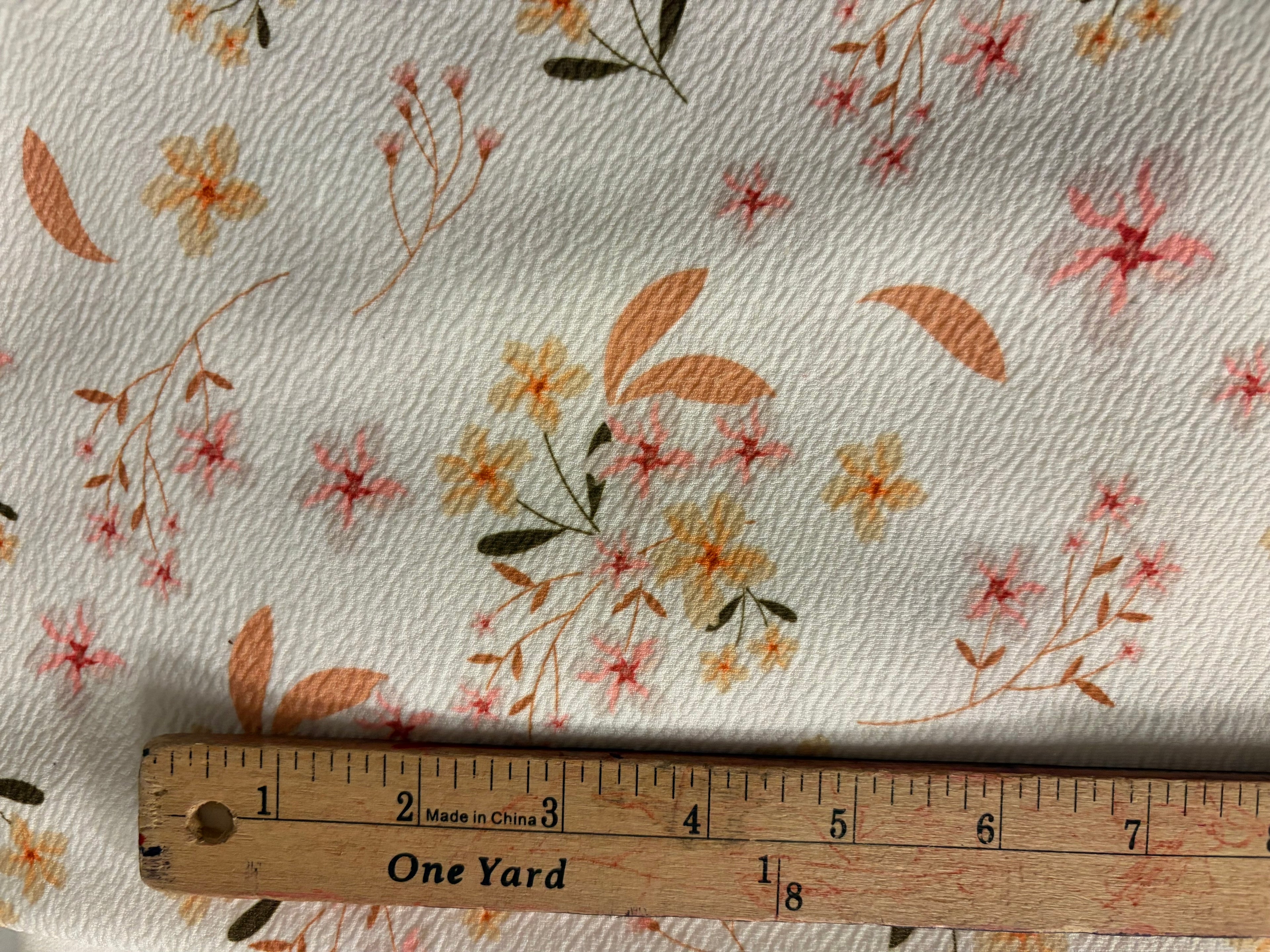 Floral Bullet Knit Fabric by the Yard | White Textured Liverpool Knit | Peach & Blush Floral Stretch Fabric | 60” Wide | Dress & Apparel Fabric